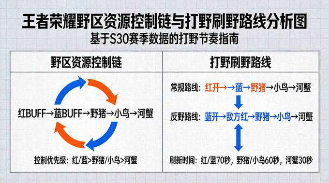 王者荣耀野区资源控制链与打野刷野路线分析图